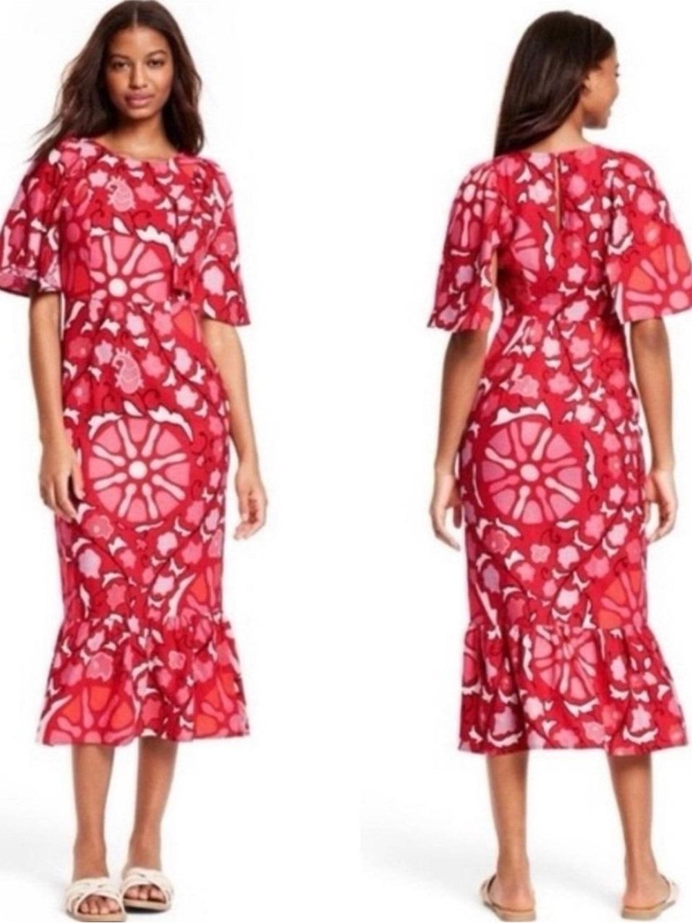 RHODE Red and Pink Floral Dress